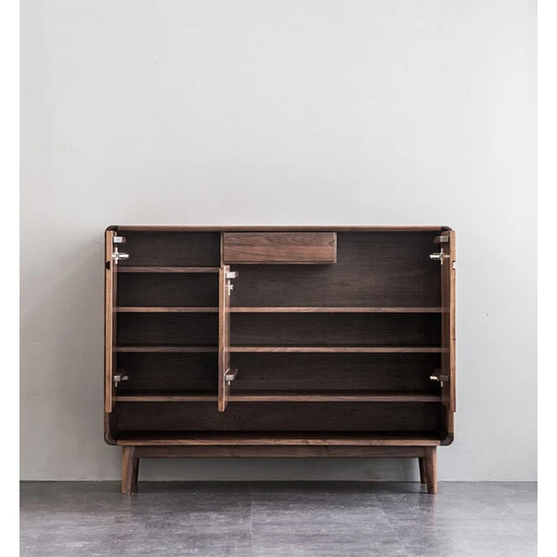 Japandi Compact Black Walnut Wood Shoe Cabinet