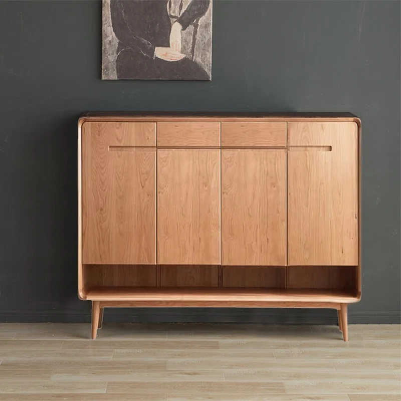Japandi Compact Black Walnut Wood Shoe Cabinet