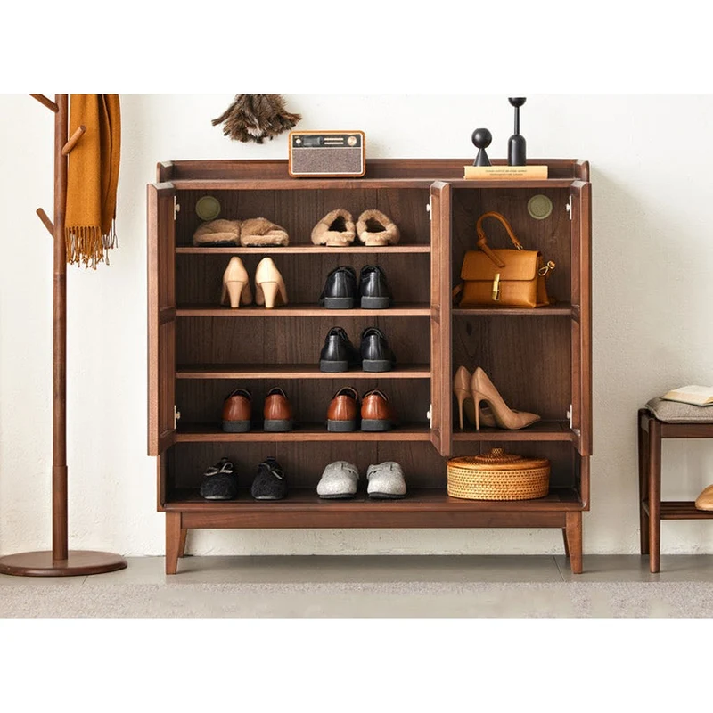 Alchemy Grille Doors Walnut Wood Shoe Cabinet