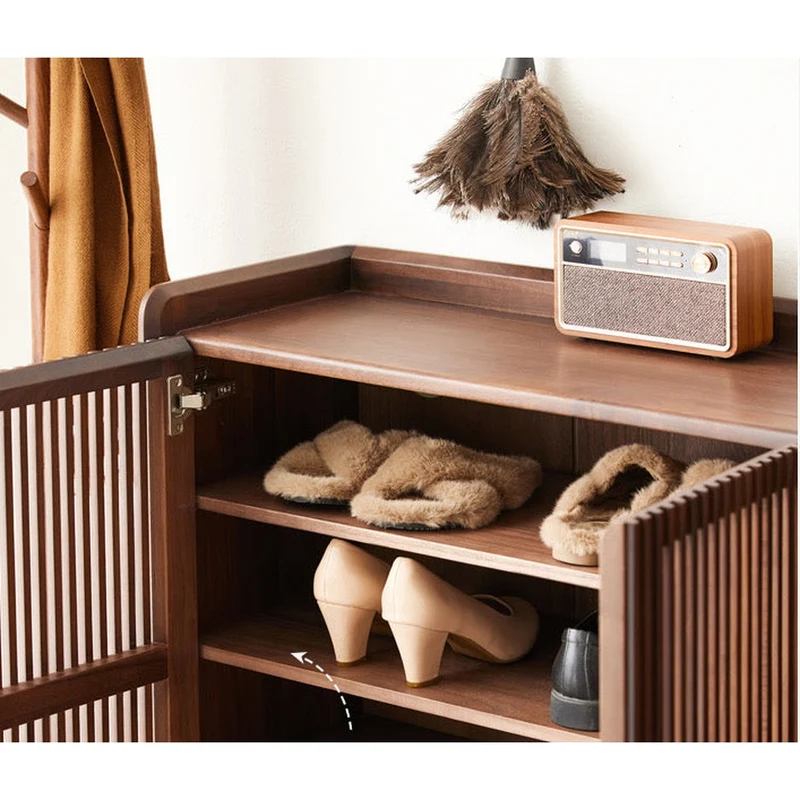 Alchemy Grille Doors Walnut Wood Shoe Cabinet