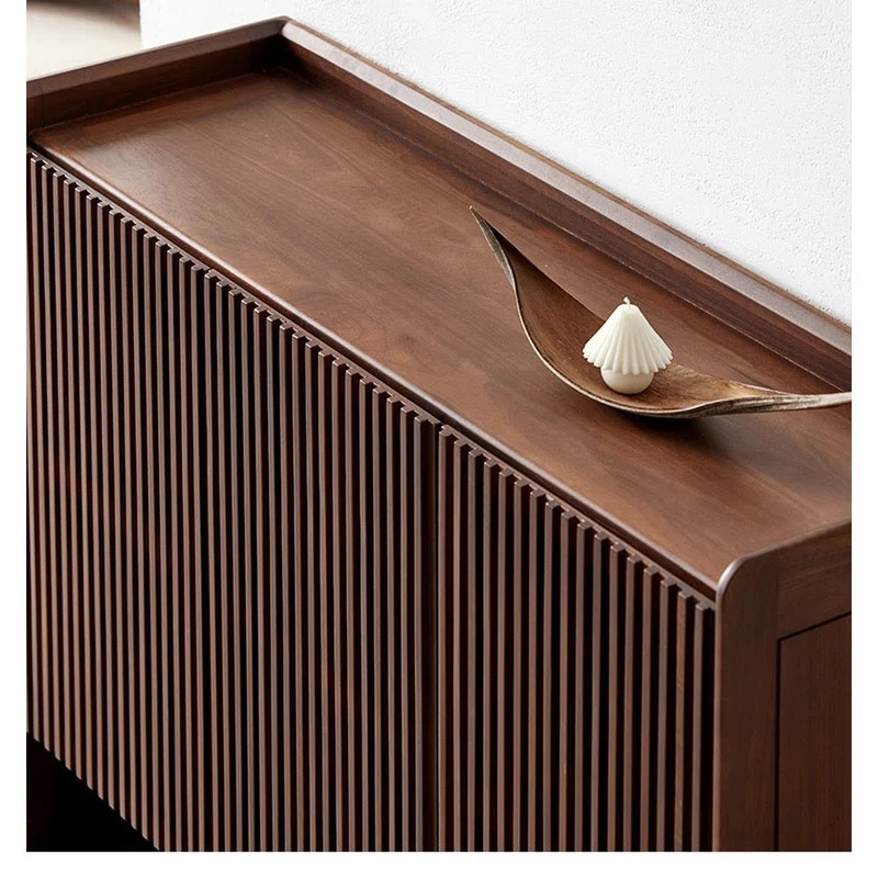 Alchemy Grille Doors Walnut Wood Shoe Cabinet