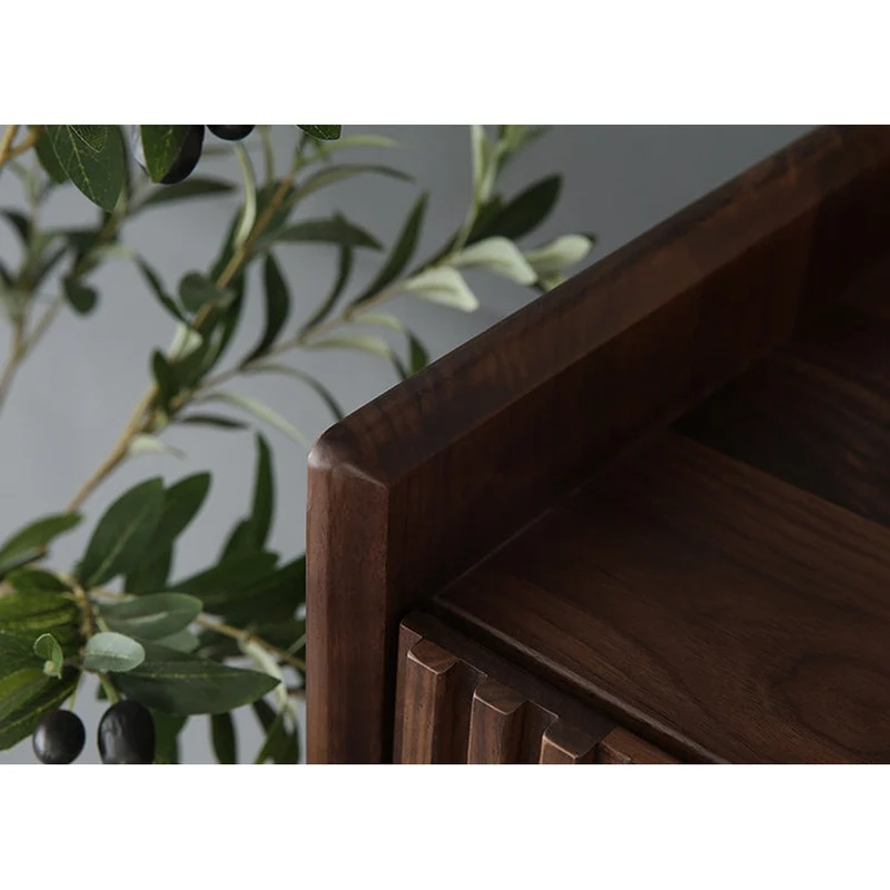 Japandi Grille Doors Walnut Shoe Cabinet