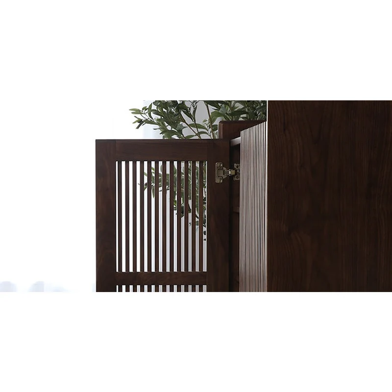 Japandi Grille Doors Walnut Shoe Cabinet