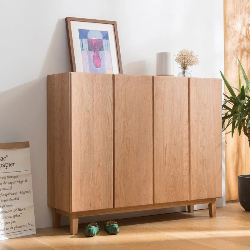 Sustain 4 Hidden Door Cherry Wood Shoe Cabinet
