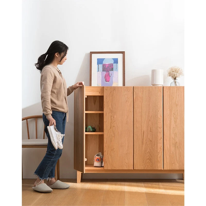 Sustain 4 Hidden Door Cherry Wood Shoe Cabinet