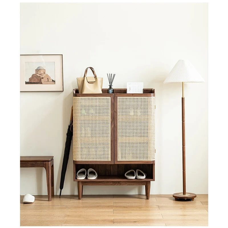 Epicure Solid Walnut Wood Rattan Shoe Cabinet