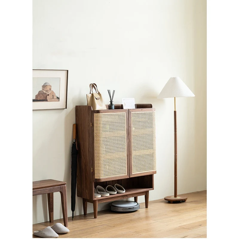 Epicure Solid Walnut Wood Rattan Shoe Cabinet