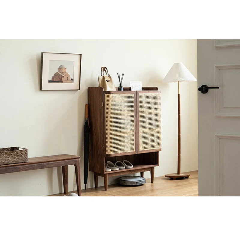 Epicure Solid Walnut Wood Rattan Shoe Cabinet
