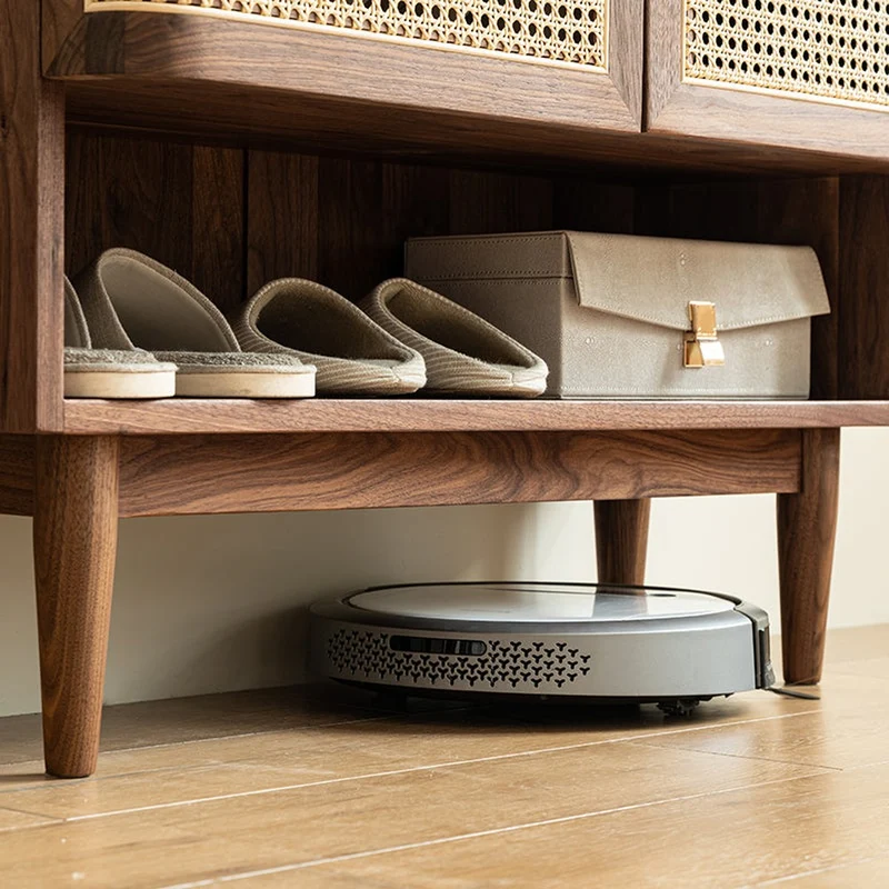 Epicure Solid Walnut Wood Rattan Shoe Cabinet