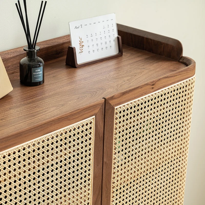 Epicure Solid Walnut Wood Rattan Shoe Cabinet