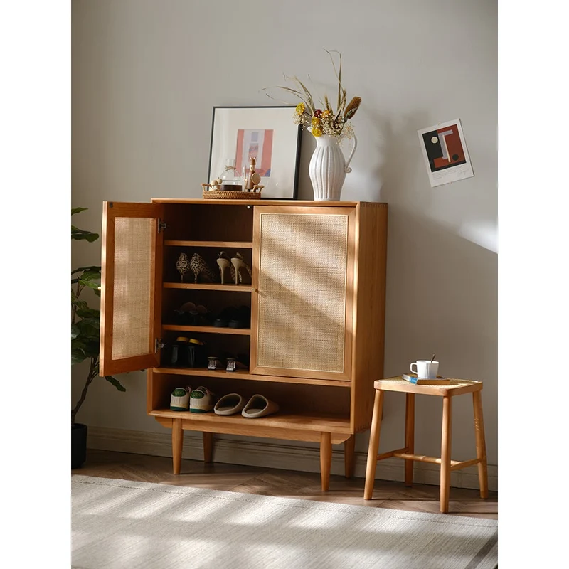 Solid Oak Wood Shoe Cabinet