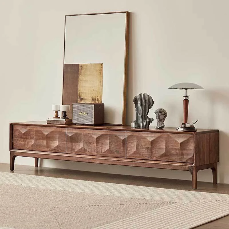 Epic Walnut Wood TV Stand with Geometric Drawer Fronts