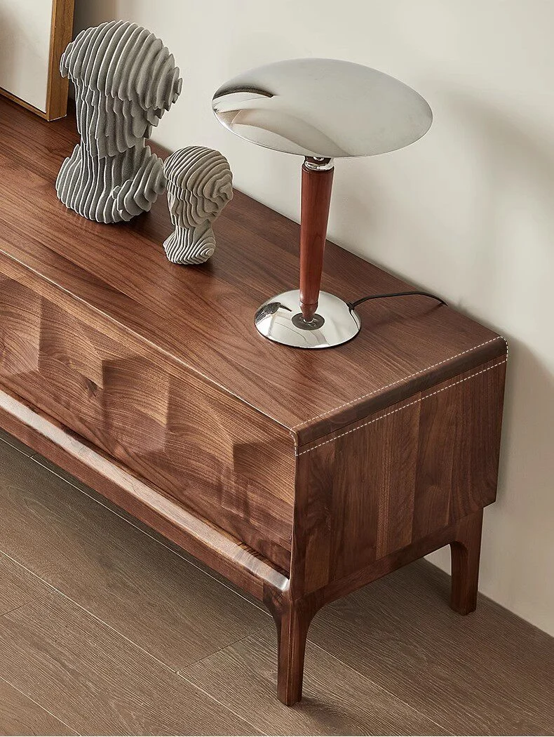 Epic Walnut Wood TV Stand with Geometric Drawer Fronts
