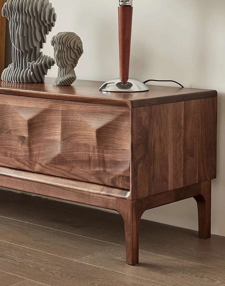 Epic Walnut Wood TV Stand with Geometric Drawer Fronts