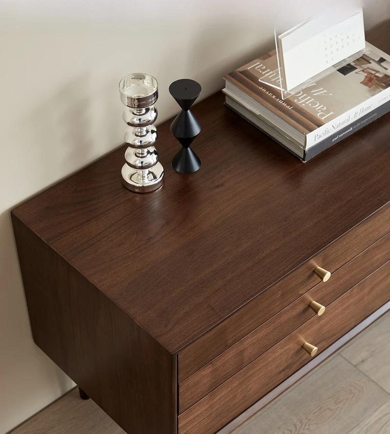Core Hau Mid-Century Walnut TV Cabinet with Tambour Doors