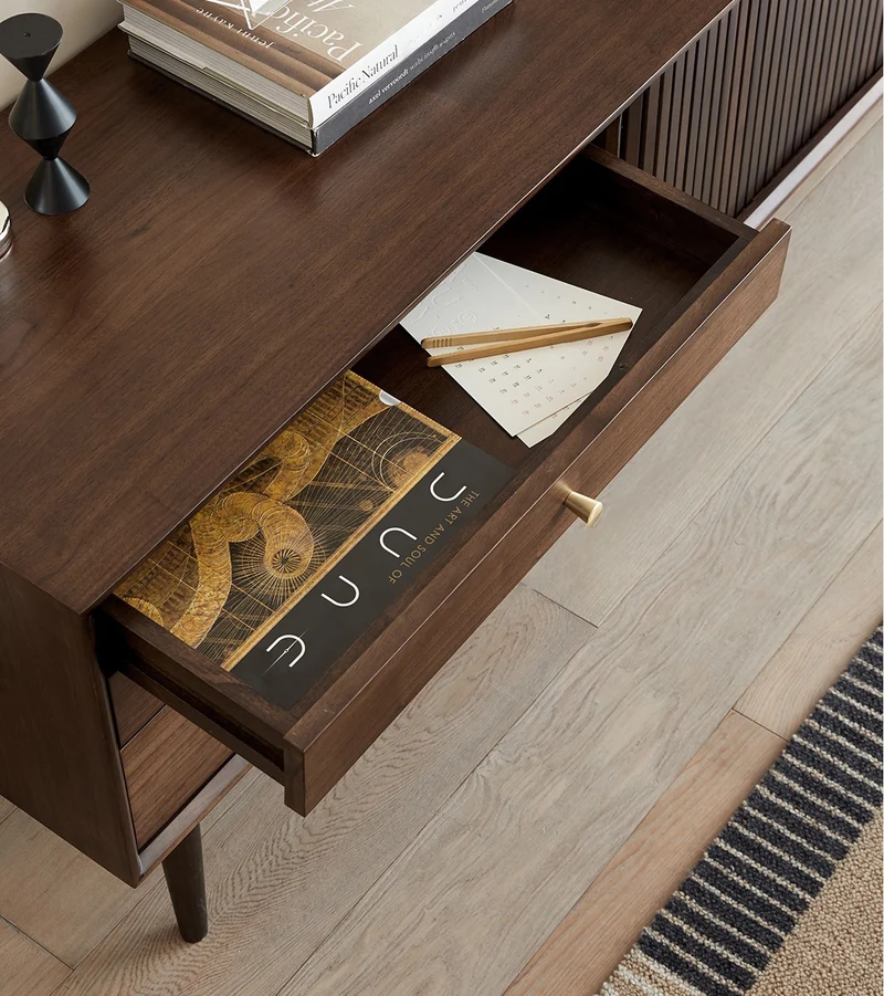 Core Hau Mid-Century Walnut TV Cabinet with Tambour Doors