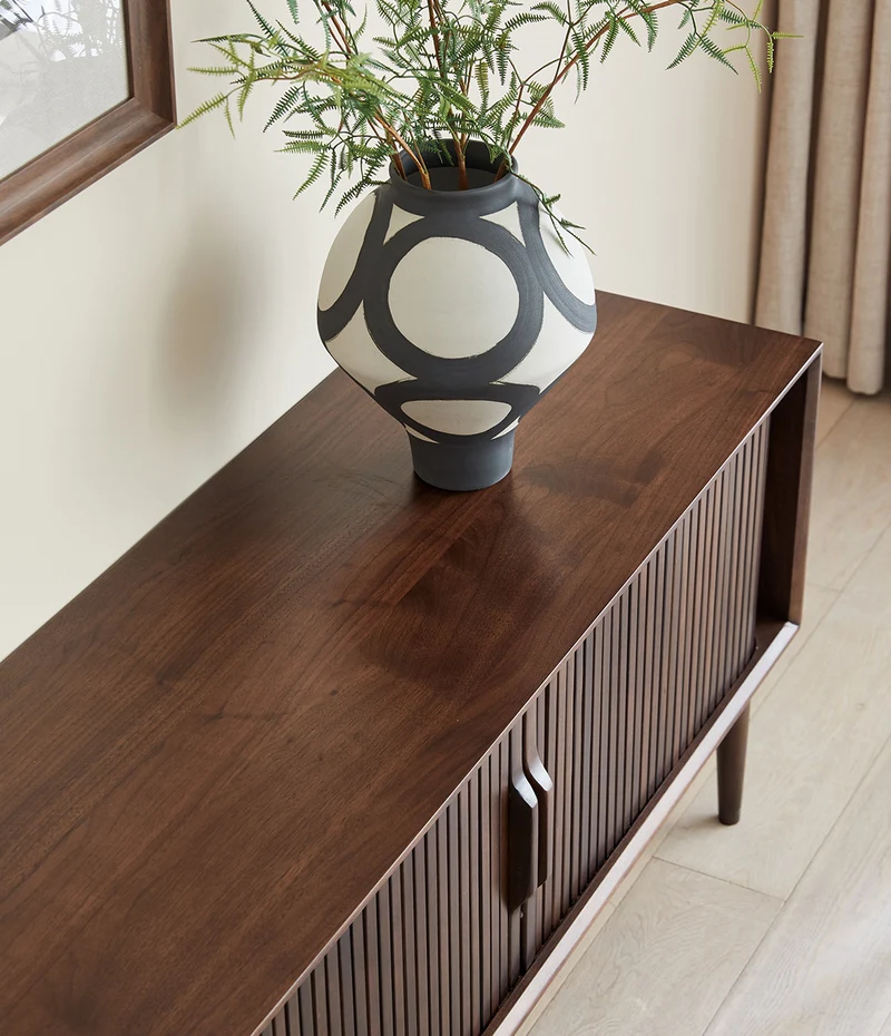 Core Hau Mid-Century Walnut TV Cabinet with Tambour Doors