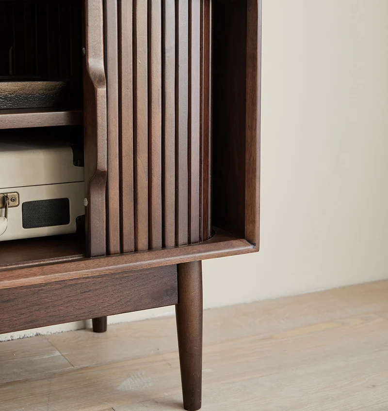Core Hau Mid-Century Walnut TV Cabinet with Tambour Doors