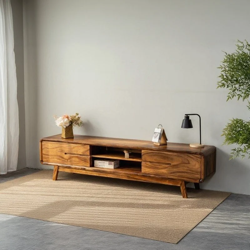 Atlas Round Edge 2 Drawers Solid Wood Media Console
