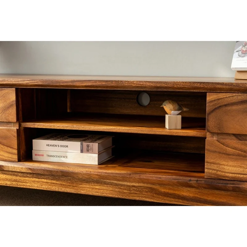 Atlas Round Edge 2 Drawers Solid Wood Media Console