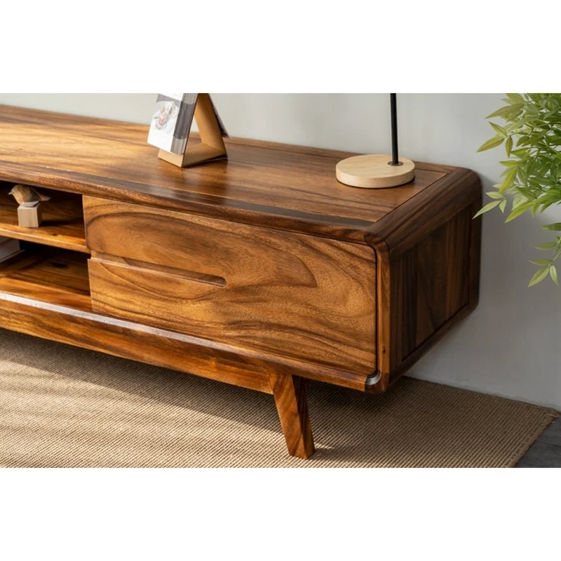 Atlas Round Edge 2 Drawers Solid Wood Media Console