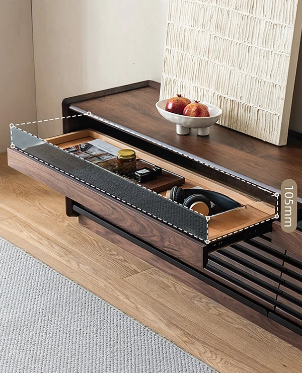 Joint Walnut Slatted TV Stand with Modern Storage Cabinet