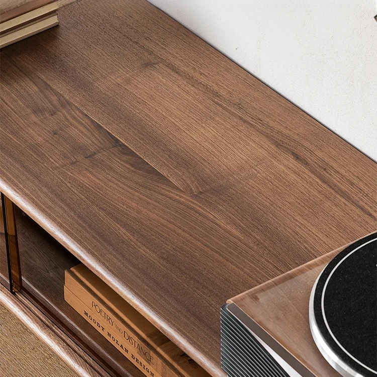 Japandi Walnut TV Stand with Drawers & Open Shelving