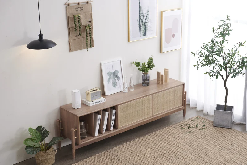 Flare Japandi Rattan Door Ash Wood TV Stand