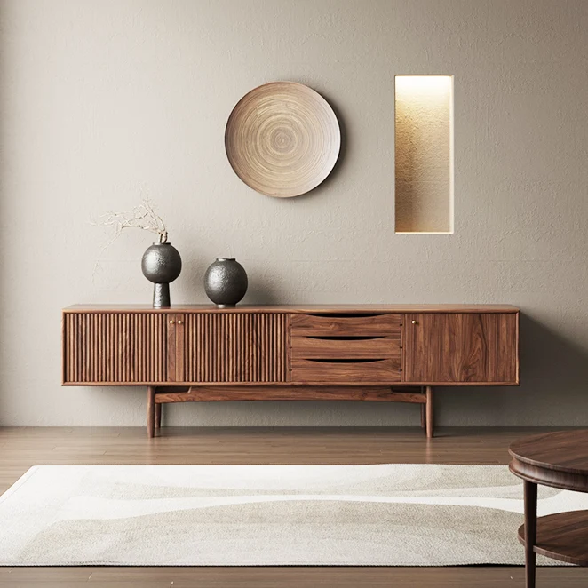Atlas Black Walnut TV Stand with Fluted Doors
