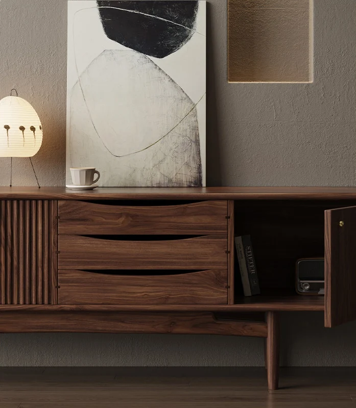 Atlas Black Walnut TV Stand with Fluted Doors
