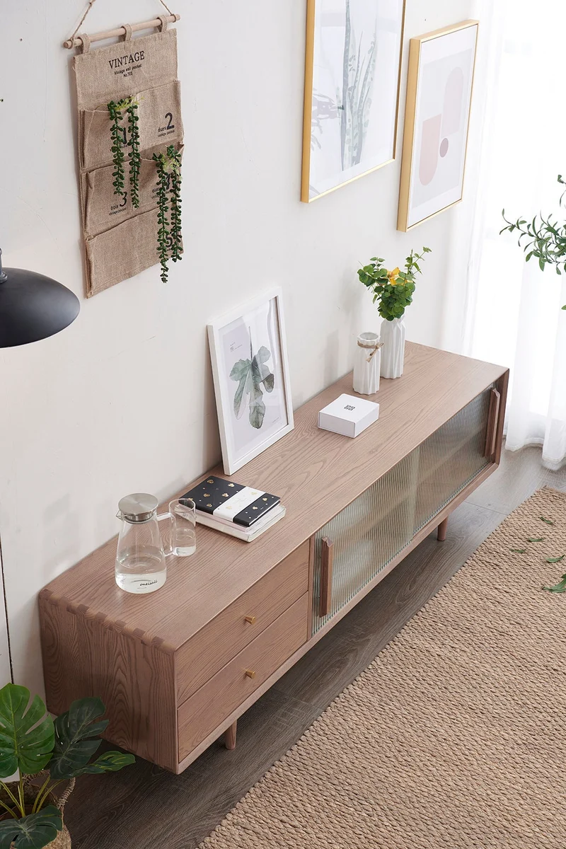 Japandi Stylish White Ash Wood TV Stand