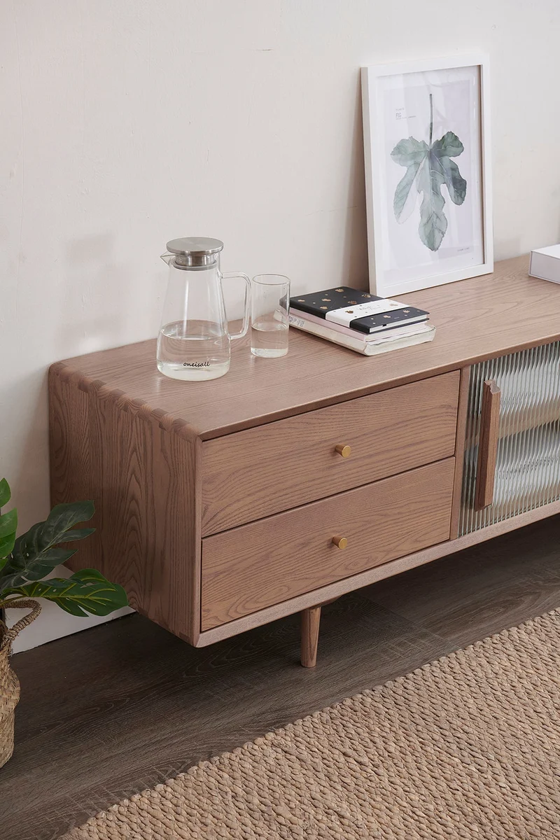 Japandi Stylish White Ash Wood TV Stand