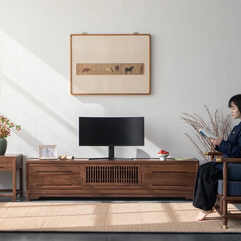 Japanese Style Timeless Black Walnut Wood TV Stand