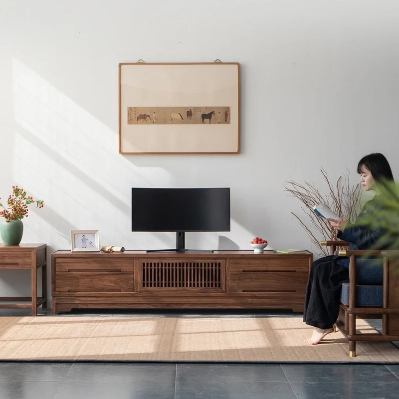 Japanese Style Timeless Black Walnut Wood TV Stand