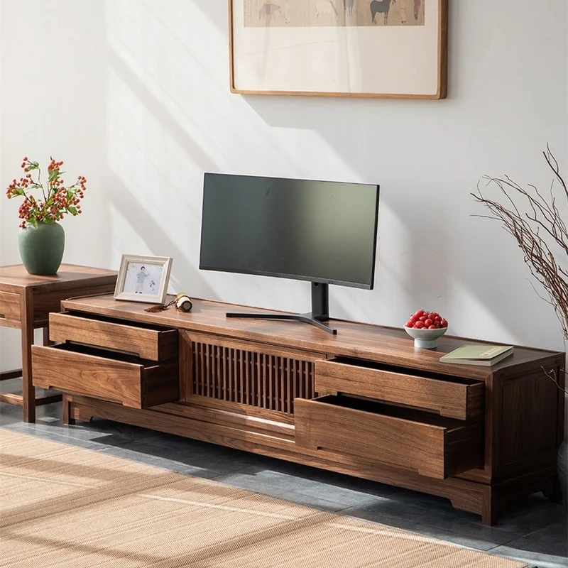 Japanese Style Timeless Black Walnut Wood TV Stand