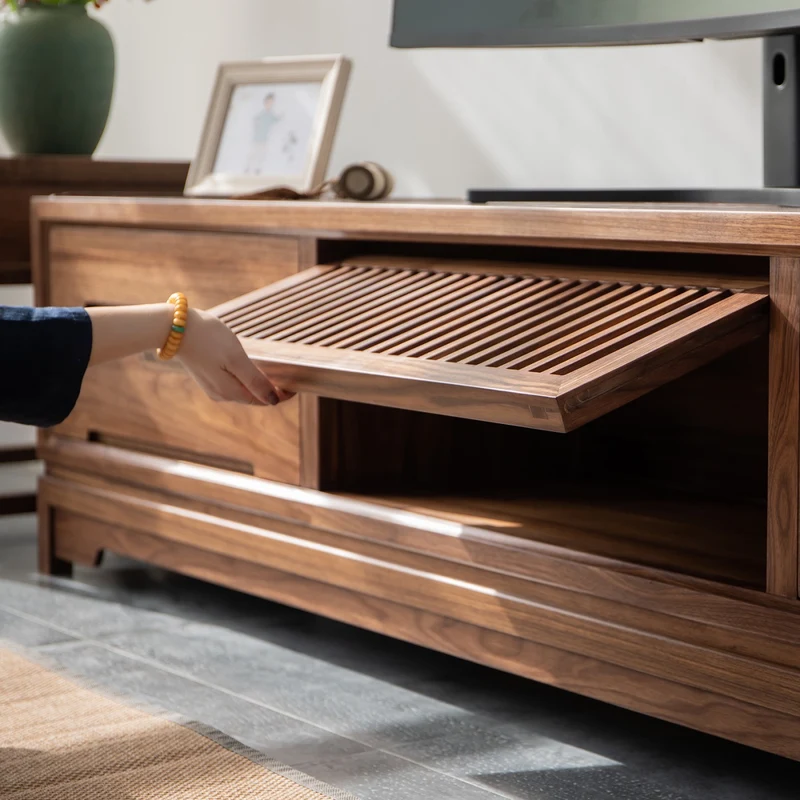Japanese Style Timeless Black Walnut Wood TV Stand