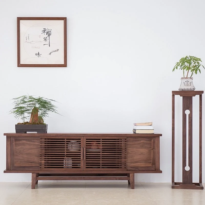 Artisan Crafted Stylish Black Walnut Wood TV Stand