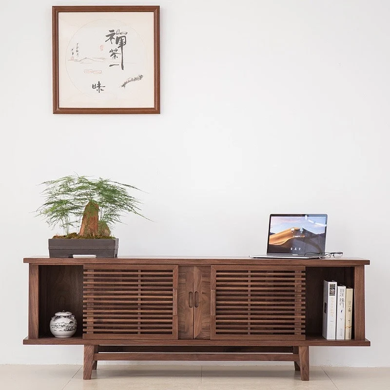 Artisan Crafted Stylish Black Walnut Wood TV Stand