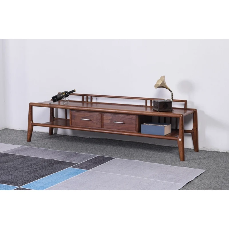 Chinese Open Style Black Walnut Wood TV Cabinet