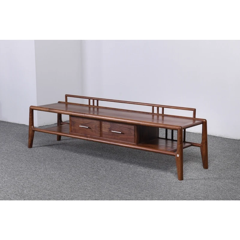 Chinese Open Style Black Walnut Wood TV Cabinet