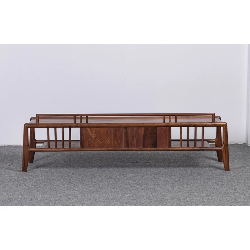 Chinese Open Style Black Walnut Wood TV Cabinet