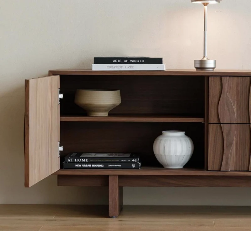 Coda Modern Walnut TV Stand with Sculpted Wave Doors
