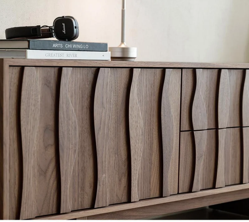 Coda Modern Walnut TV Stand with Sculpted Wave Doors