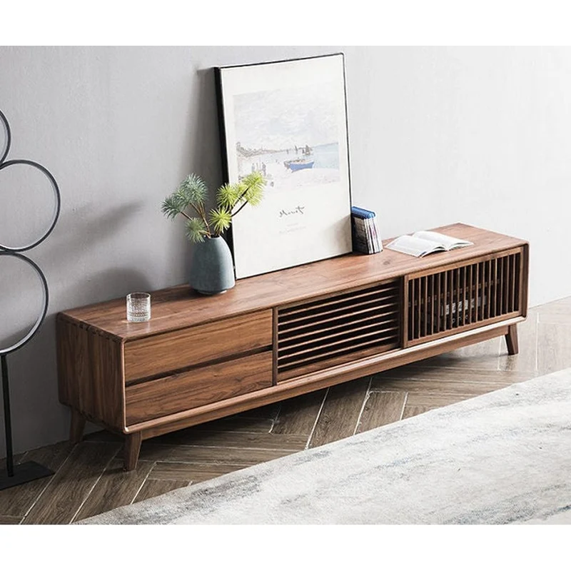Japanese High-End Black Walnut Wood TV Stand