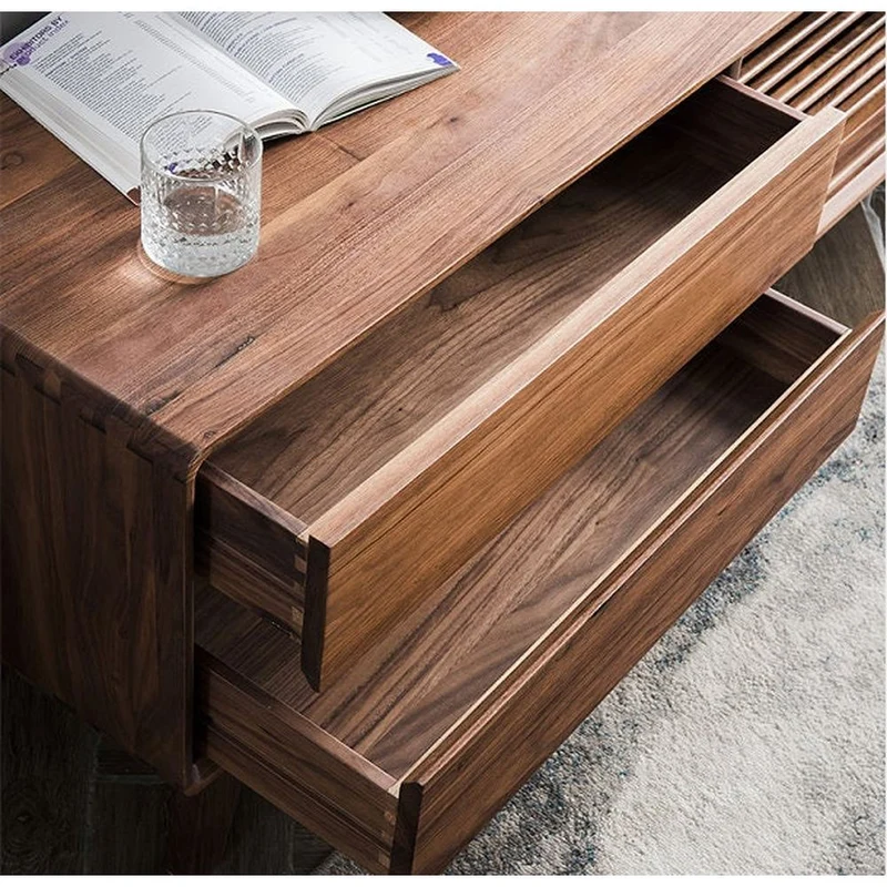 Japanese High-End Black Walnut Wood TV Stand