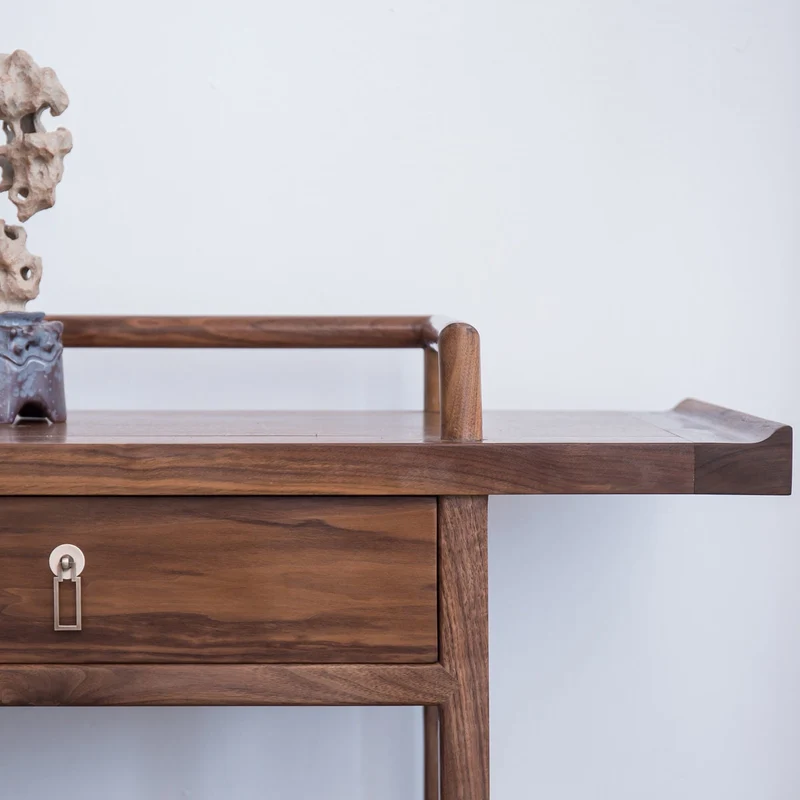 Sleek Simplicity Chinese Style Black Walnut Wood TV Stand