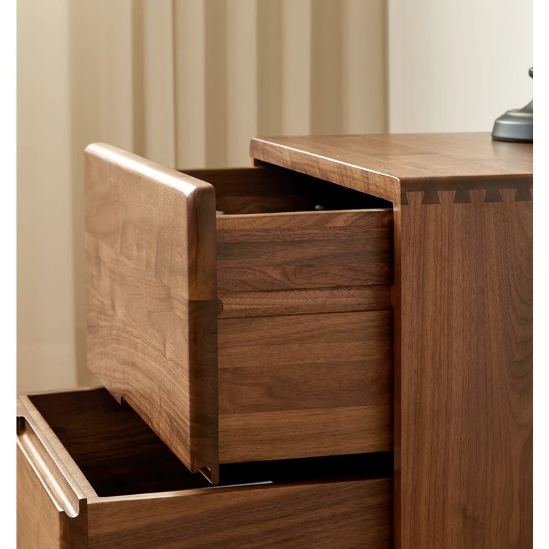 Japandi Solid Black Walnut Wood Bedside Table with 2 Drawers