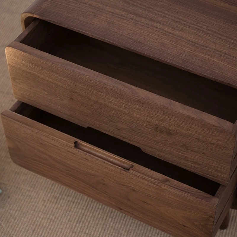 Minimalist Deep Brown Black Walnut Wood Nightstand with Two Drawers