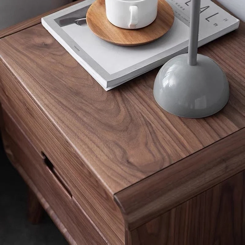 Minimalist Deep Brown Black Walnut Wood Nightstand with Two Drawers