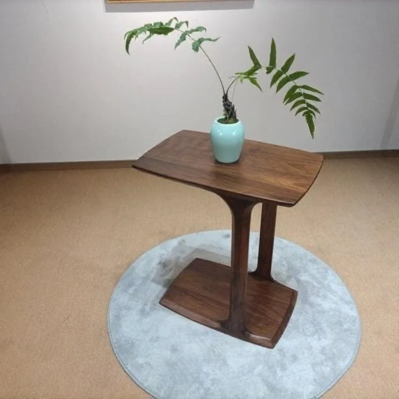 Small Modern C-Shape Laptop Side End Table in Solid Black Walnut